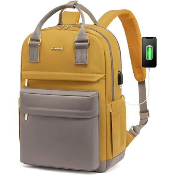 Laptop Backpack for Women Girls 15.6 Inch Grey & Yellow